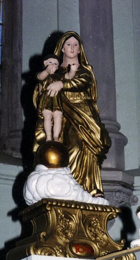 Vierge et l'enfant de 1848. bois doré, yeux de verre